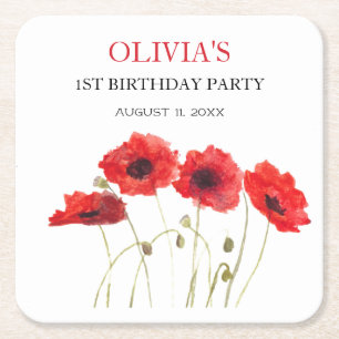 1. Geburtstagsfeier Mohn Baby Mädchen Rechteckiger Pappuntersetzer