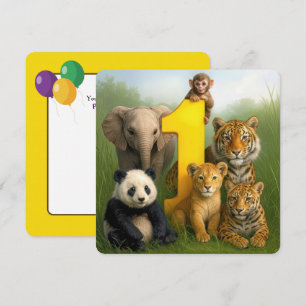 1. Geburtstagsfeier Wildtier-Babys Einladung