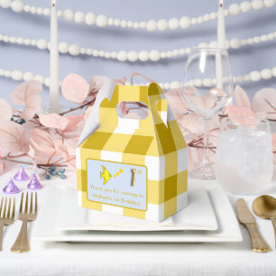 1. Geburtstagsfoto Gelb Gingham Fisch Goldfolie Geschenkschachtel