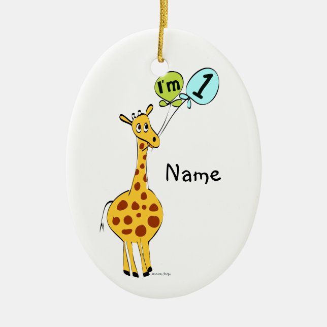 1. GeburtstagsGiraffe mit Balloons Keramikornament (Vorne)