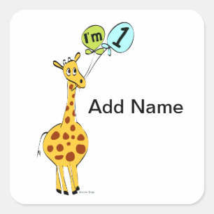 1. GeburtstagsGiraffe mit Balloons Quadratischer Aufkleber