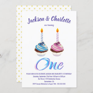 1. Geburtstagsjung und Girl Cupcakes Party Einladung