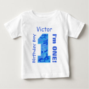 1. Geburtstagsjunge BLAUE CAMOUFLAGE Jahr Individu Baby T-shirt