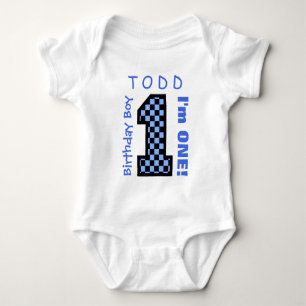 1. Geburtstagsjunge BLAUE KAROS Jahr Individuelle  Baby Strampler