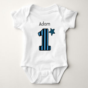 1. Geburtstagsjunge BLAUE STRIPES Individuelle Nam Baby Strampler