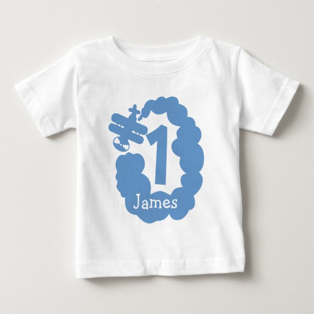 1. Geburtstagsjunge | Personalisiertes Flugzeug na Baby T-shirt (Vorderseite)