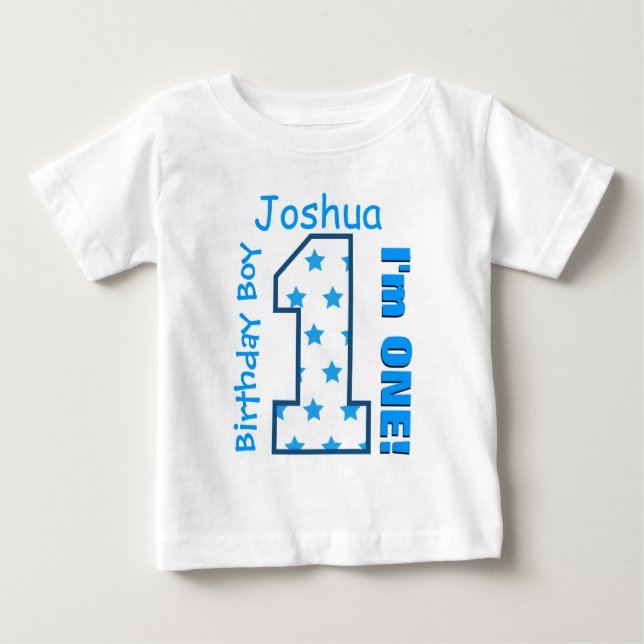 1. Geburtstagsjunge Stars 1 Jahr Individuelle Name Baby T-shirt (Vorderseite)
