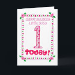 1. Geburtstagskarte für eine kleine Schwester Karte<br><div class="desc">Eine hübsche Geburtstagskarte für eine einjährige kleine Schwester mit hübschem Blumendesign in Rosa und Grün aus einer handbemalten Papiertüte von Judy Adamson.</div>