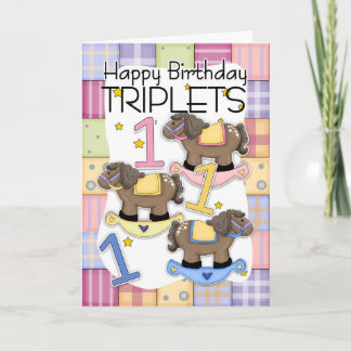 1. Geburtstagskarte für Triplets mit Rockpferden Karte