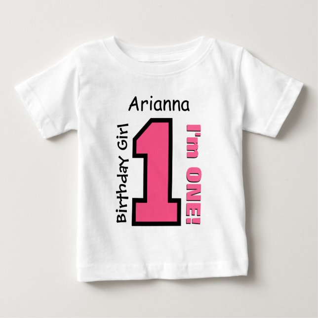 1. Geburtstagskarte PINK Ein Jahr Individuelle Nam Baby T-shirt (Vorderseite)