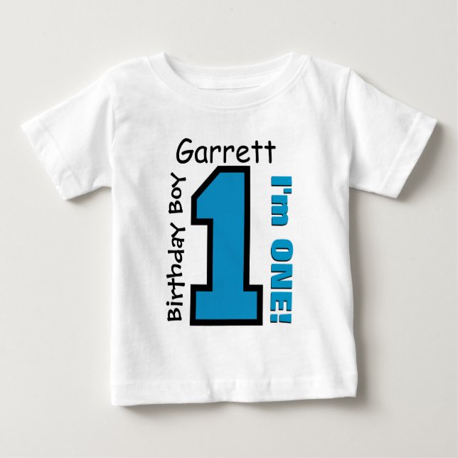 1. Geburtstagskind BLAU 1 Jahr Individuelle Name V Baby T-shirt (Vorderseite)