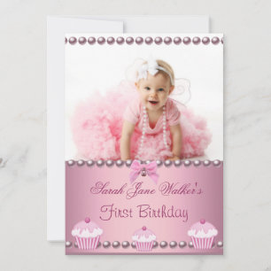 1. Geburtstagskind Pink Cupcakes Baby Einladung