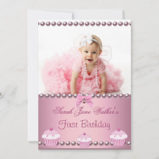 1. Geburtstagskind Pink Cupcakes Baby Einladung