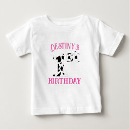 1. Geburtstagskuh drucken rosa Text Baby T-shirt
