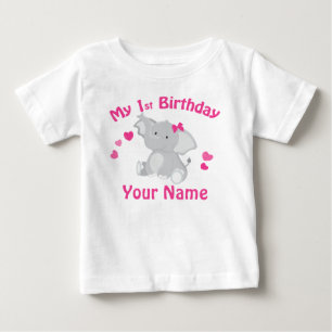 1. Geburtstagsmädchen Elephant Personalisiertes T- Baby T-shirt