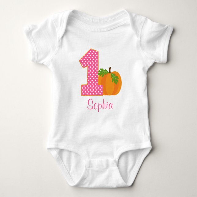 1. Geburtstagsmädchen Fall Pumpkin Personalisiert Baby Strampler (Vorderseite)