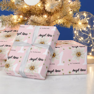 1. Geburtstagsmädchen Niedlich florale Daisy Pink Geschenkpapier