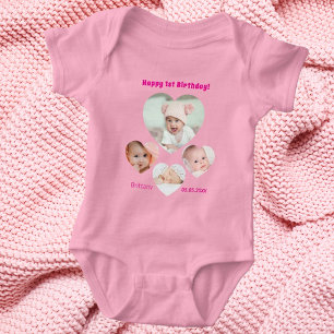 1. Geburtstagsname Foto Collage Baby Girl pink Strampler