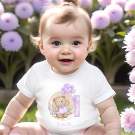 1. Geburtstagsname Niedlich Teddy Bear Lila Baby T-shirt