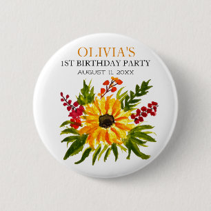 1. Geburtstagsparty Sonnenblume Baby Girl Button