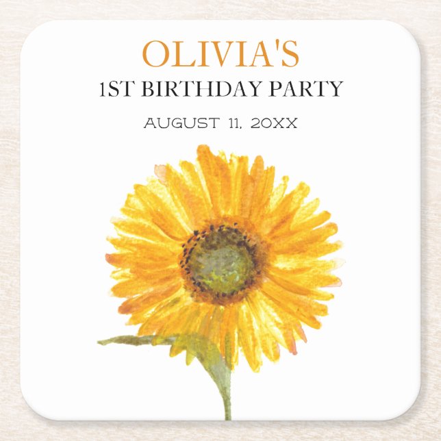 1. Geburtstagsparty Sonnenblume Baby Girl Rechteckiger Pappuntersetzer (Vorderseite)