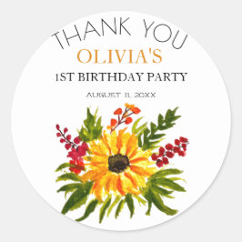 1. Geburtstagsparty Sonnenblume Baby Girl Runder Aufkleber