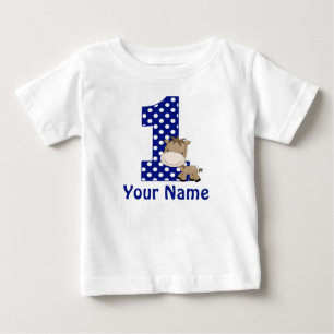 1. Geburtstagspferd Blau Personalisiert Baby T-shirt