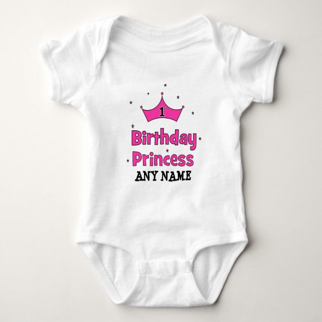 1. GeburtstagsPrinzessin mit rosa Krone Baby Strampler (Vorderseite)