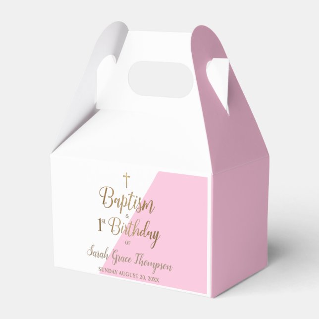 1. Geburtstagstaufe Pink baby girl Favor Box Geschenkschachtel (Rückseite)