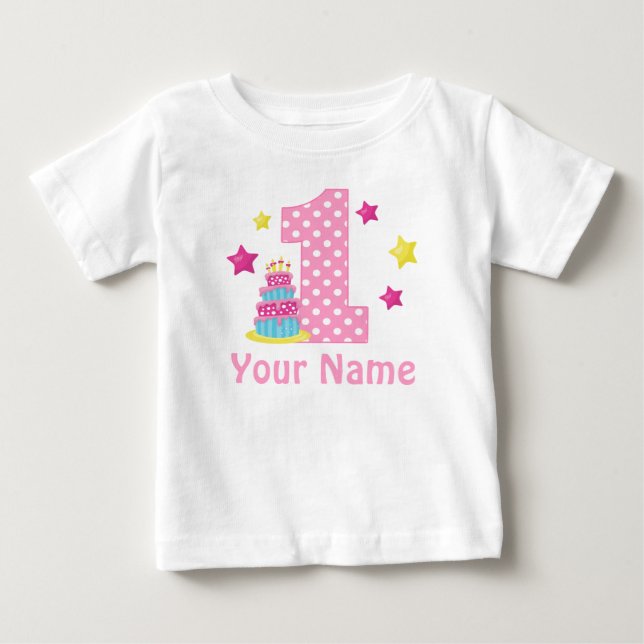 1. Geburtstagstorte Pink Personalisierter T - Shir Baby T-shirt (Vorderseite)