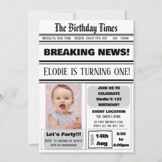 1. Geburtstagszeitung Thema Boy Girl Magazine Einladung