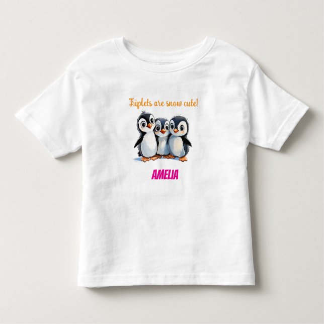 1. Geburtstagtriplets, Pinguine, maßgeschneidert Kleinkind T-shirt (Vorderseite)