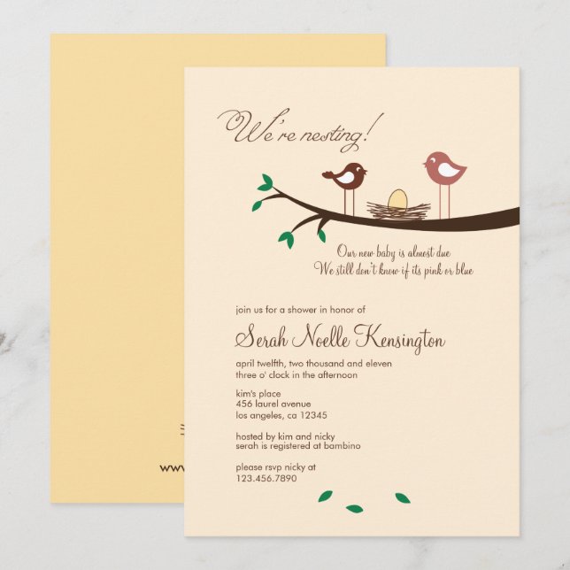 1 Gelbes Ei Nesting Birds Baby Shower Einladung (Vorne/Hinten)