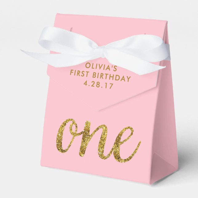 1. Glitzer 1. Geburtstag Rosa und Gold Geschenkschachtel (Vorderseite)
