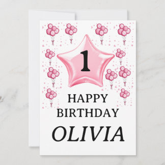 1. Glückwunsch zum Geburtstag süßes rosa Luftballo Einladung