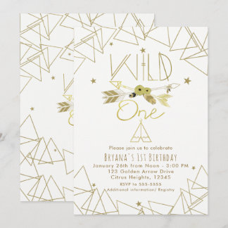 1 Gold & White Boho 1. Geburtstag JEDE FARBE Einladung