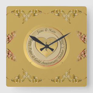 1. goldene Hochzeitstag Quadratische Wanduhr