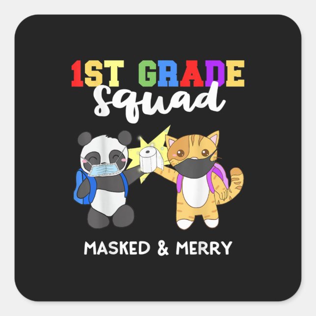 1. Grade Squad Quarantäne Panda Kitty Funny Mask Quadratischer Aufkleber (Vorderseite)