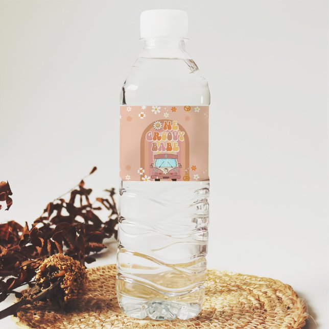 1. Groovy Babe Retro Rainbow 1. Geburtstag Wasserflaschenetikett (Von Creator hochgeladen)