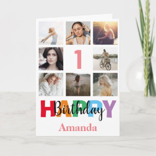 1. Happy Birthday Foto Collage Modern Pink Karte