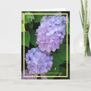 1. Hochzeit Jubiläum wünscht Lila Hydrangeas Karte