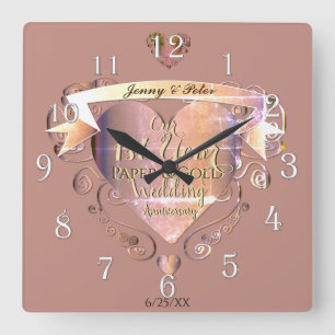 1. Hochzeitsfeier und Gold W Herz Quadratische Wanduhr