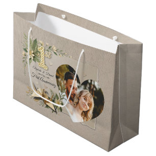 1. Hochzeitsjubiläum Blumiges Paar Kraniche Foto Große Geschenktüte