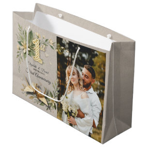 1. Hochzeitsjubiläum Blumiges Paar Kraniche Foto Große Geschenktüte