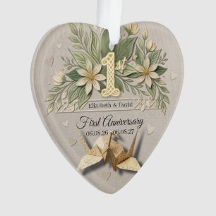 1. Hochzeitsjubiläum Papierkranich Foto-Andenken Ornament