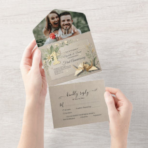 1. Hochzeitspapier-Jubiläum Papercut-Kran Foto All In One Einladung