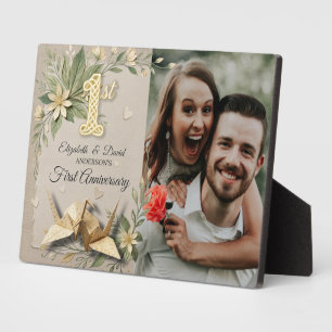 1. Hochzeitspapier-Jubiläum Papercut-Kran Foto Fotoplatte