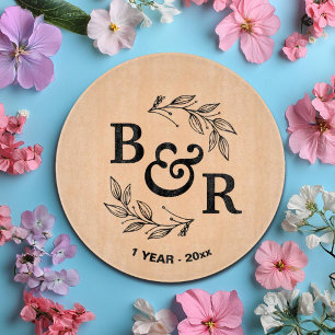 1. Hochzeitstag-Blätter-Motiv-Monogramm Schneidebrett