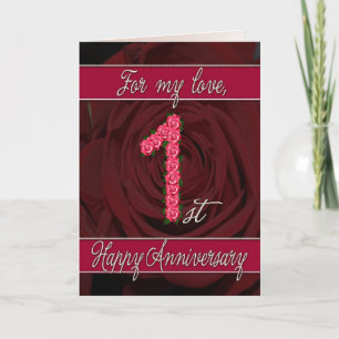 1. Hochzeitstag-Karte mit Rosen und Blättern Karte