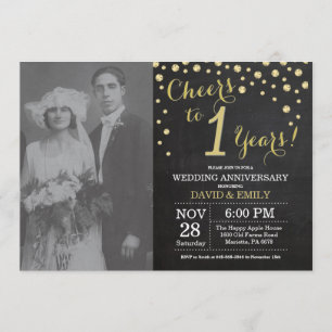 1. Hochzeitstag Schiefertafel Schwarz und Gold Einladung